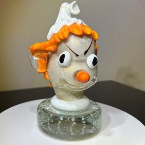 VINTAGE 50’s MURANO GLASS ALFREDO BARBINI BLOWN GLASS CLOWN HEAD PAPER WEIGHT